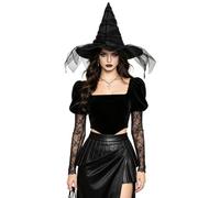 Halloween Witch Hat Gothic Baroque Veiled Rose Wizard Costume Hat for Women