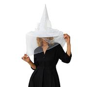 Halloween Witch Hat, Halloween Costume Witches Hats for Women, Spiders Wizard Cap Novelty Cosplay Hats for Party (B-White, 18.9x14.17inch)