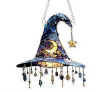 Halloween Witch Hat Hanging Ornament, 2D Acrylic Acrylic Magical Hat, Witch Window Hanging Sun Catcher, Stained Glass Window Wall Art Pendant Halloween Decor for Room Party Window