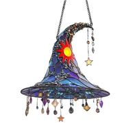 Halloween Witch Hat Hanging Ornament, 2D Acrylic Magical Hat, Sun Catcher Witchs Hats Ornament, Beautiful Stained Glass Wall Art Hanging Ornament, for Room Office Kitchen Party Window Decor (C)