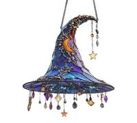 Halloween Witch Hat Hanging Ornament, 2D Acrylic Magical Hat, Sun Catcher Witchs Hats Ornament, Beautiful Stained Glass Wall Art Hanging Ornament, for Room Office Kitchen Party Window Decor (B)