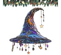 Halloween Witch Hat Hanging Ornament, 2D Acrylic Magical Hat Suncatcher, Witch Window Hanging Sun Catcher for Halloween Party Room Garden Home Window Decor (Moon Hat)