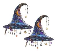 Halloween Witch Hat Hanging Ornament, 2D Acrylic Magical Hat, Witch Window Hanging Sun Catcher, Stained Glass Style Halloween Party Home Garden Window Wall Decor (Moon Hat 2Pcs)