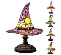 Halloween Witch Hat Lamps - Handcrafted Stained Gothic Wizard Hat Lights for Decor,Light with Glow-in-The-Dark Figurine for Bedroom,Mystical Bedroom Ambiance & Halloween Decorations Gifts