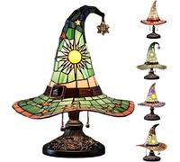 Halloween Witch Hat Lamps - Handcrafted Stained Gothic Wizard Hat Lights for Decor,Light with Glow-in-The-Dark Figurine for Bedroom,Mystical Bedroom Ambiance & Halloween Decorations Gifts