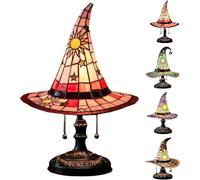 Halloween Witch Hat Lamps - Handcrafted Stained Gothic Wizard Hat Lights for Decor,Light with Glow-in-The-Dark Figurine for Bedroom,Mystical Bedroom Ambiance & Halloween Decorations Gifts