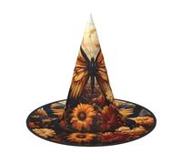 Halloween Witch Hat,Orange Butterfly Flowers Print Costume Headwear,Adults Spooky Hat Festival Headwear