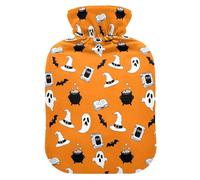 Halloween Witch Hat Orange Hot Water Bottle with Cover for Pain Relief Feet and Bed Warmer for Sore Muscles Injuries, 1L