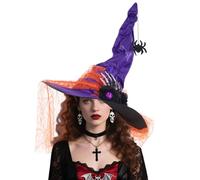 Halloween Witch Hat - Pointed Lace Finger Bone Cosplay Accessories - Witch Costume Hat with Finger Bone and Spider | For Prom, Masquerade, Event, Party Decorations, Ex