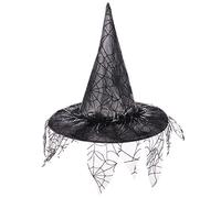 Halloween Witch Hat - Pointed Wizard Cap With Veil for Elegant Costume, Cosplay Party, Fancy Dress Accessory Headwear for Women and Ladies