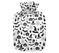 Halloween Witch Hat Pumpkin Hot Water Bottle with Cover for Pain Relief Bed Warmer for Women, 2L