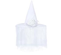 Halloween Witch Hat White Cosplay Party Costume Headpiece with Veil and
