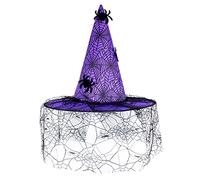Halloween Witch Hat With Lace Veil Women Wizard Cosplays Party Spiders Web Print Pointed Hat Costume Accessory Purple Halloween Spiders Web Wicked Witch Adult Wizard Cosplays Costume For Women