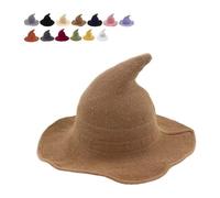 Halloween Witch Hat Wizard Hat,Classic Wizard H-at Halloween Witch Knitted H-at 18in Large Solid Felt Wide Brim Wizard Party Hats Goth for Women Men (Khaki)