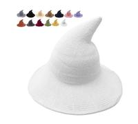Halloween Witch Hat Wizard Hat,Classic Wizard H-at Halloween Witch Knitted H-at 18in Large Solid Felt Wide Brim Wizard Party Hats Goth for Women Men (White)