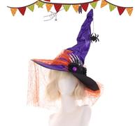 Halloween Witch Hats - Lace Wide Brim Pointed Headdress, Velvet Spider Bone Decor Costume Hat, Elegant Festive Accessory for Masquerade Party Prom Holiday Indoor Outdoor Decoratio
