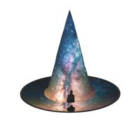 Halloween Witch Hats Man Looking Up Universe Night Sky Witches Hat Mens Womens Floating Hats Costume Accessories Halloween Decorations For Porch Yard Indoor Outdoor Decor Party Supplies, Black, 2 PCS