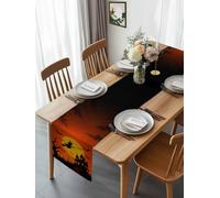 Halloween Witch Haunted Castle Table Runner 108 Inches Long, Dead Trees on Orange Washable Table Runners Heat-Insulation Kitchen Dining Table Decorations for Home Party Decor 13x108in