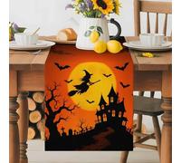Halloween Witch Haunted Castle Table Runner 36 Inches Long, Dead Trees on Orange Washable Table Runners Heat-Insulation Kitchen Dining Table Decorations for Home Party Decor 13x36in