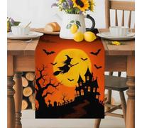 Halloween Witch Haunted Castle Table Runner 72 Inches Long,Table Runners Kitchen Dining Tables Decoration for Home Party Decor, Dead Trees on Orange Tables Runner Wedding Dresser Scarf