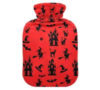 Halloween Witch Haunted House Hot Water Bottle with Cover for Pain Relief Hot Bag for Headaches Back Pain, 2L