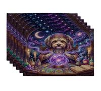 Halloween Witch Havanese Dog Placemats Set of 6, 12x18 Inch, Witchy Puppy Scary Tarot 6Pcs Table Mats for Home Dinning, Spooky Holiday Party Kitchen Print Pattern Decor