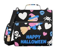 Halloween Witch Heart Black Blue 1.5-Inch 3-Rings Zipper Binder with Handle and Removable Shoulder Strap Includes Zip Pocket Portable Home Travel Safe Storage Bag for Office School