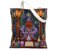 Halloween Witch Irish Setter Dog Canvas Tote Bag for Shopping 13x15, Retro Fun Magic Witchy Reusable Grocery Print Pattern Bag for Women, Spooky Aesthetic Painting Gift Decor