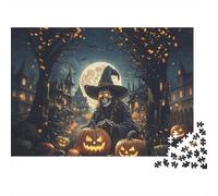 Halloween Witch Jigsaw Puzzles 1000 Pieces Recycled Paper Jack-o'-lantern Adult Jigsaws Developing Children‘s Intelligence Educational Game for Family 38x26cm/1000pcs