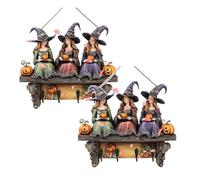 Halloween Witch Key Holder Wooden Pumpkin Wall Decor, Coat Rack with 4 Hooks, Bohemian Key Hanger for Entryway Kitchen Storage Organizer Thanksgiving Halloween Decorations (Brown-2pc)
