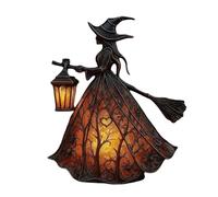 Halloween Witch Lamp Gothic Spooky Witch Decor with Holding Lantern Unique Table Lamp Decoration Figurine Small Standing Night Light for Home Mantels Kitchen Tabletop Halloween Party Decor (A)