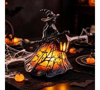 Halloween Witch Lamp, Spooky Witch Hat Table Light for Gothic Party Decor | 6.3'' Resin Stained Glass Style Shade Creates an Eerie Glow With USB Power for Mantel, Porch, Bedroom and Tabletop Displays