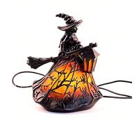 Halloween Witch Lamp, Stained Glass Gothic 3D Witch Hat Led Night Light, Spooky Resin Witches Standing Led Night Light, Spooky Decorative Table Lamps for Home Porch Tabletop Party Decor