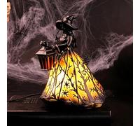 Halloween Witch Lamp, Stained Glass Gothic 3D Witch Lamp with Holding Lantern, Creepy Resin LED Night Light, Horror Table Decor for Bedroom Porch Desktop Halloween Party Ornament (B)