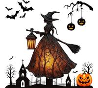 Halloween Witch Lamp, Stained Glass Gothic Witch Hat LED Nightlight (1Pack) | Spooky Decorative 3D Witches Holding Lantern, Unique Resin Halloween Party Lighting Decoration for Home, Porch, Party