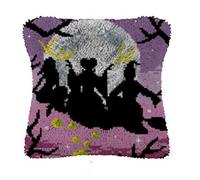 Halloween Witch Latch Hook Cushion Kits 43x43cm, DIY Throw Pillow Case Making Kit, Complete Cushion Making Craft Kits with Yarn & Canvas and Crochet Needle, Adults Kids Craft Kits Home Decor