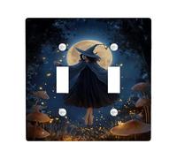 Halloween Witch Light Switch Cover Plate/Outlet Covers, Midnight Blue Enchanted Forest Design, Thermoplastic Wall Plates, Standard Size Double Toggle