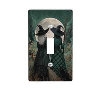 Halloween Witch Light Switch Cover Plates/Outlet Covers, Dark Green Enchanted Forest Design, Thermoplastic Wall Plates, Standard Size Single Toggle