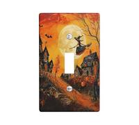 Halloween Witch Light Switch Cover Plates/Outlet Covers, Orange Haunted Village for Wall Accents, Thermoplastic Wall Plates, Standard Size Single Toggle