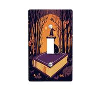 Halloween Witch Magic Book Decorative Light Switch Cover Wall Plate 1 Gang Single Toggle, Cute Fun Cartoon Cat Electrical Switchplate, Scary Forest Scenic Electrical Faceplate for Bedroom Room