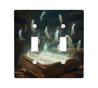 Halloween Witch Magic Book Decorative Light Switch Cover Wall Plate 2 Gang Double Toggle, Horror Scary Ghost Specter Electrical Faceplate for Room, Creepy Spooky Switchcover Switchplate