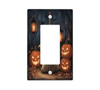 Halloween Witch Magic Broom Decorative Light Switch Cover Plate 1 Gang Single Rocker, Scary Pumpkin Witchy Lantern Electrical Faceplate for Room, Fun Happy Switchcover Switchplate