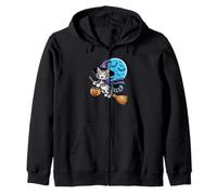 Halloween Witch Maine Coon Moon American Longhair Zip Hoodie
