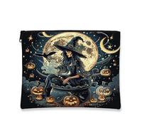 Halloween Witch Makeup Bag 7''x9'' for Travel Pouch, Anime Fun Magic Funky Witchy Print Cosmetic Pouch for Women Gift, Fantasy Scary Scenic Portable Canvas Zipper Organizer