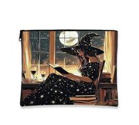 Halloween Witch Makeup Bag 7x9 Inch for Travel Pouch, Anime Fun Magic Funky Witchy Print Cosmetic Pouch for Women, Fantasy Scary Scenic Portable Canvas Zipper Organizer