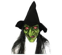 Halloween Witch Mask With Hat and Long Wigs - Scary Wizard Costume Head Full Face Latex Masks for Cosplay Party Fancy Dress Props - for Adults, Masquerade Mask For Women Men