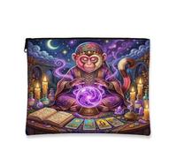 Halloween Witch Monkey Makeup Bag 7x9 Inch for Travel Purse, Scary Creepy Witchy Tarot Pattern Cosmetic Pouch for Women, Spooky Portable Canvas Zipper Organizer