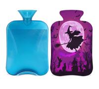 Halloween Witch Moon Bats Tree Hot Water Bottle with Cover, 2L Hot Water Bag for Pain Relief, Neck Soft and Shoulder, Hand Feet Warmer, Hot and Cold Compress for Adult Kids