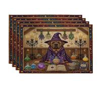 Halloween Witch Neopolitan Mastiff Dog Placemats Set of 4, 12x18 Inch, Retro Fun Magic Witchy 4Pcs Soft Table Mats for Home Dinning, Spooky Holiday Party Kitchen Print Pattern Decor