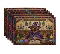 Halloween Witch Neopolitan Mastiff Dog Placemats Set of 6, 12x18 Inch, Retro Fun Magic Witchy 6Pcs Soft Table Mats for Home Dinning, Spooky Holiday Party Kitchen Print Pattern Decor